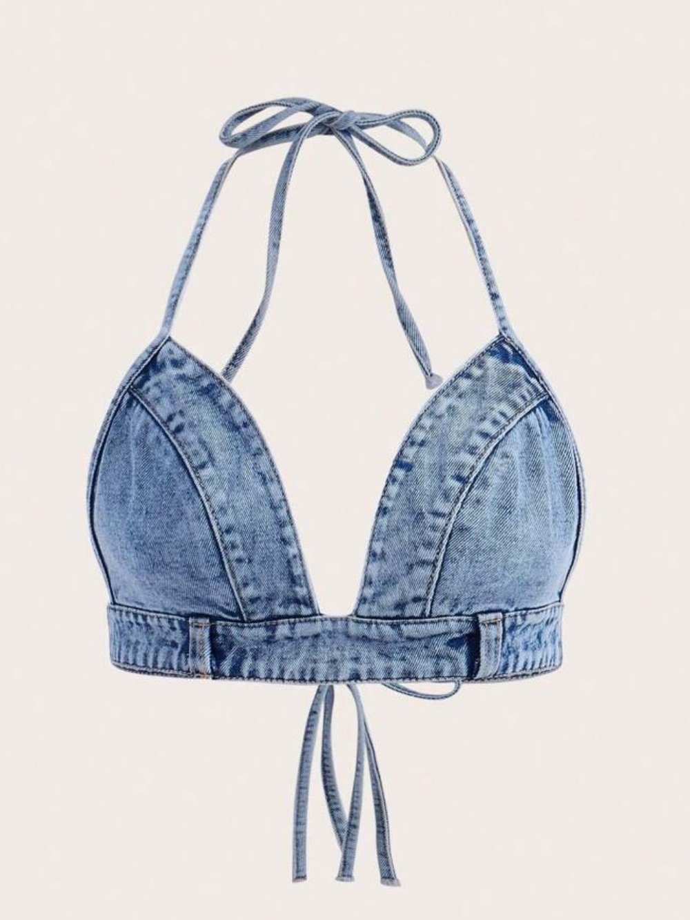 SHEIN Light Wash Denim Halter Crop Top